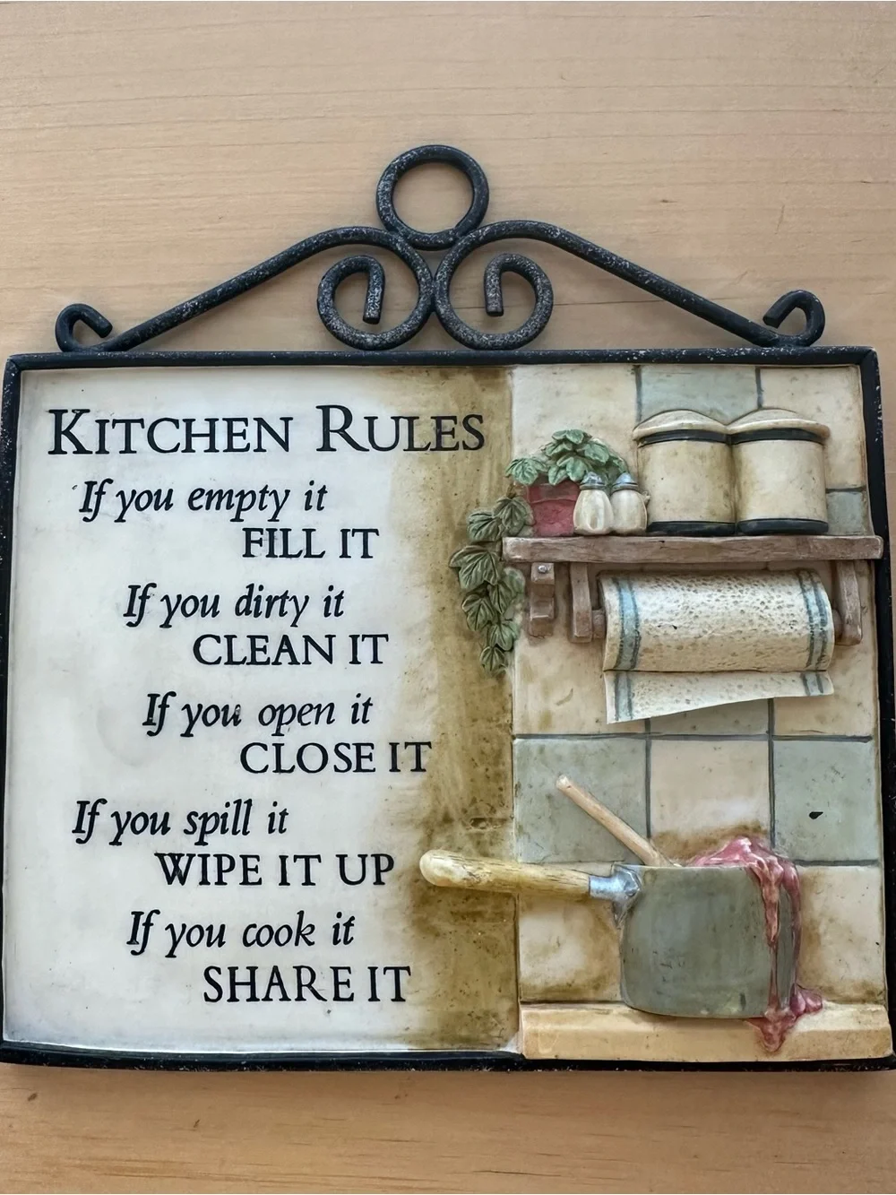 Vintage Style Kitchen Rules Decorative Plaque Wall Sign - Beige & Black